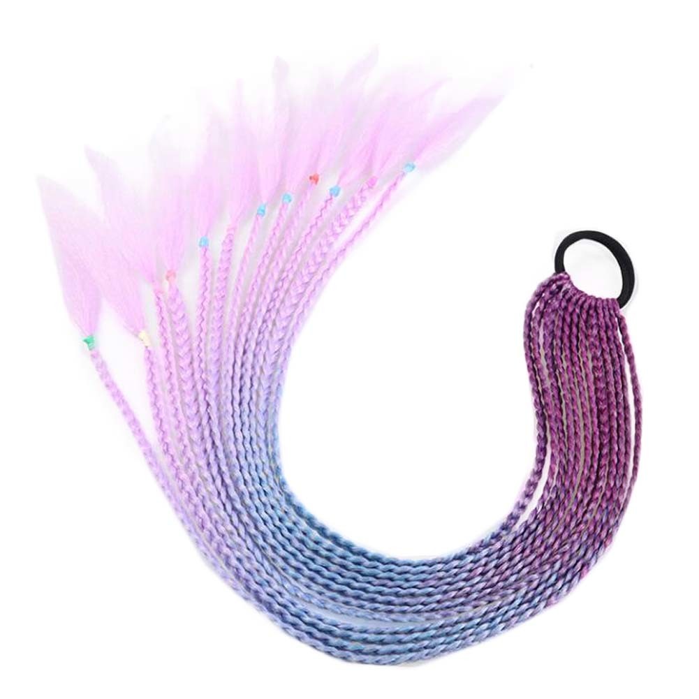Braid Ponytail Wig Hair Extensions Pigtail Braid Nightclub Party Gradient Color Braid Hair Ring Hairpieces,Purple Blue Pink Halloween Dress Up Cosplay