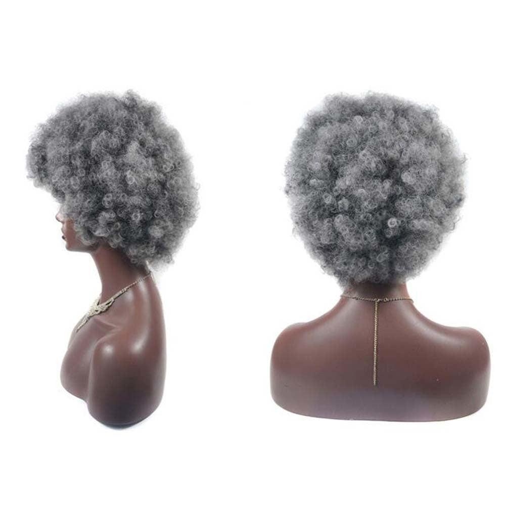 Grey Short Afro Curly Hair Wigs Women Large Fluffy Synthetic Hair Short Full Wig for Party and Daily