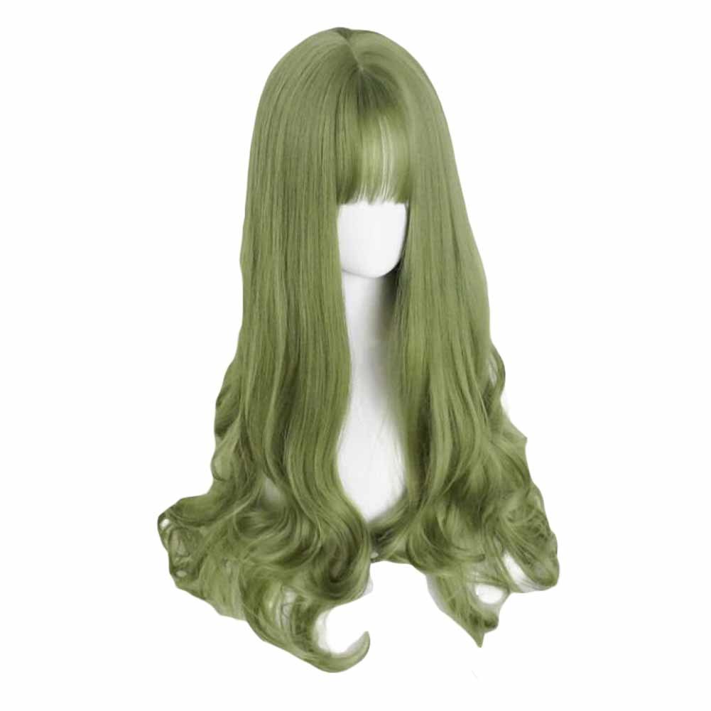 Peluca verde completa de 65 cm, peluca de pelo sintético ondulado largo y rizado, disfraz de Cosplay, disfraz de Halloween