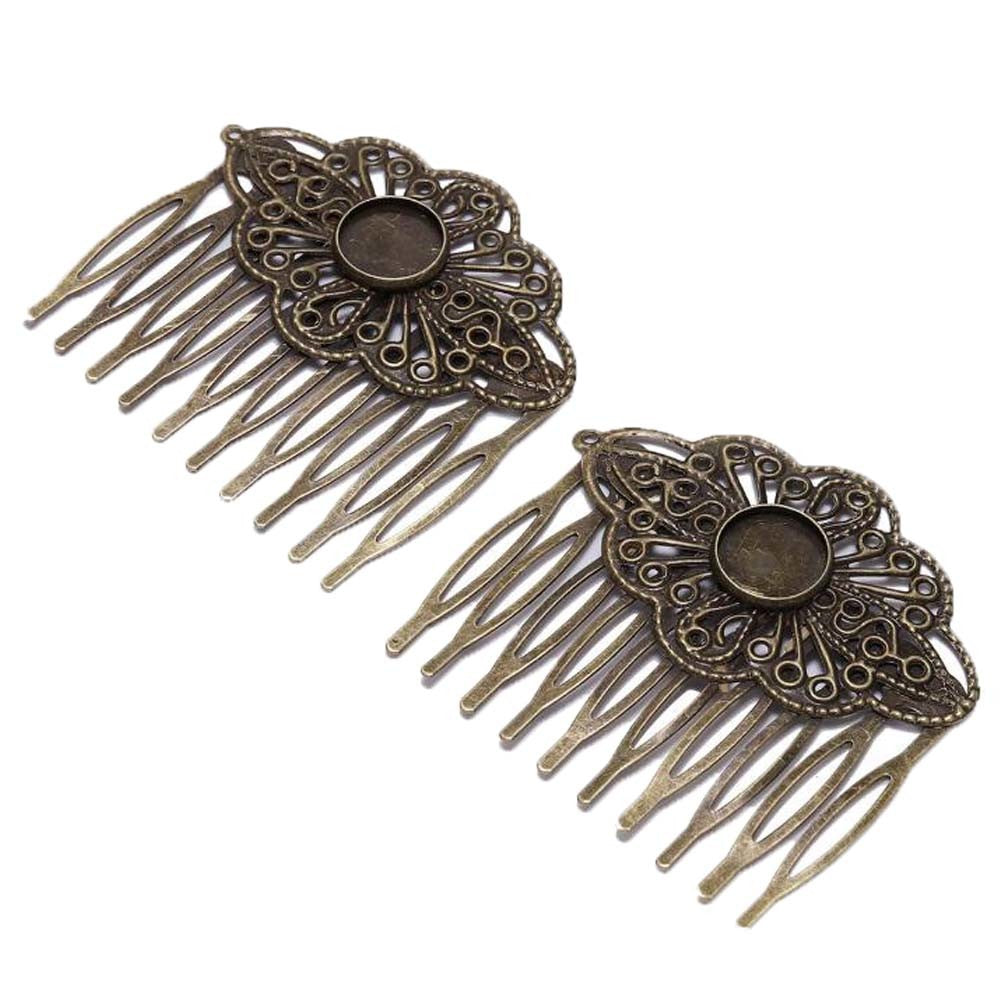 2 Pcs Retro Carved Flower Bronze Hair Combs Decorative Mini Side Combs DIY Bridal Hair Accessories, 2 Inches