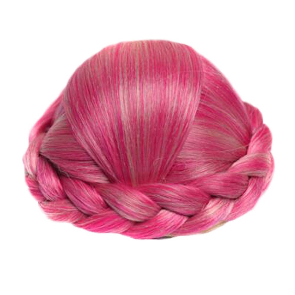 Braided Pink Hair Bun Hair Piece Updo Braided Hairpiece Hair Clip Women Girls Wig Party Wedding Dancing Hairdos
