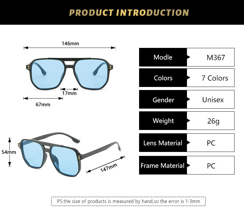 Pilot Sunglasses Fashion Sun Glasses Double Bridge Women Sunglass Rivets Decoration female Luxry Brand UV400 Shades Eyewear