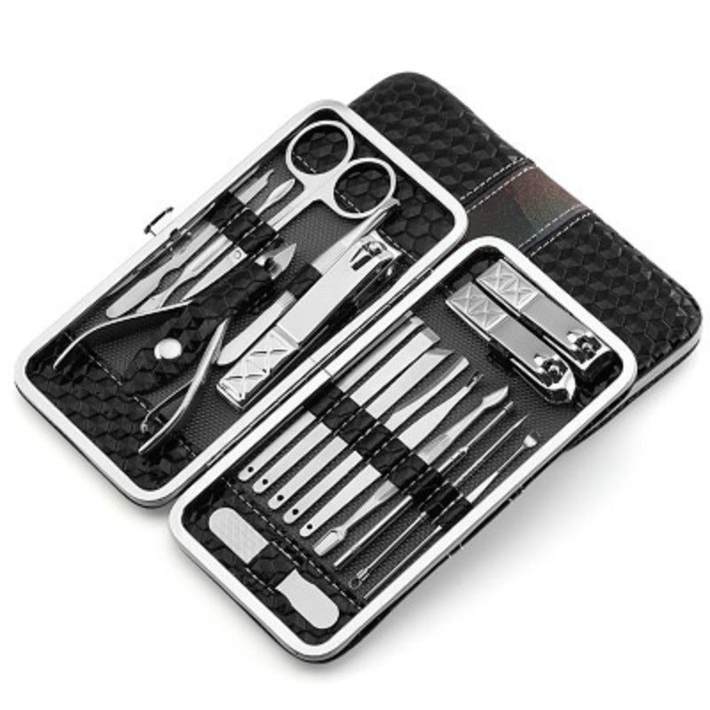 Set of 18 Pieces Nail Clipper Set Stainless Steel Nail Tools Manicure & Pedicure Travel Grooming Kit with Hard Case