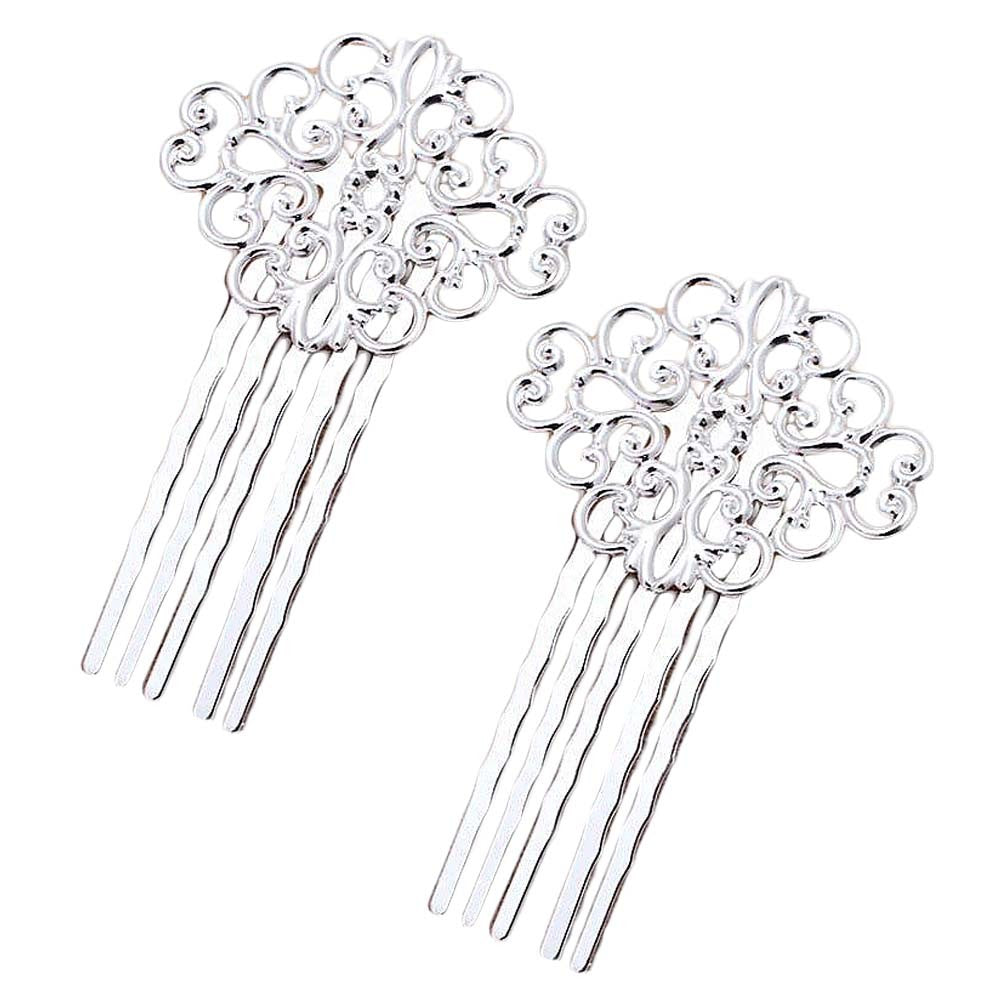 3 Pcs Silver Tone Metal Side Comb Traditional Han Chinese Dress Hairpin Decorative Bridal Hair Accessories Hair Pin