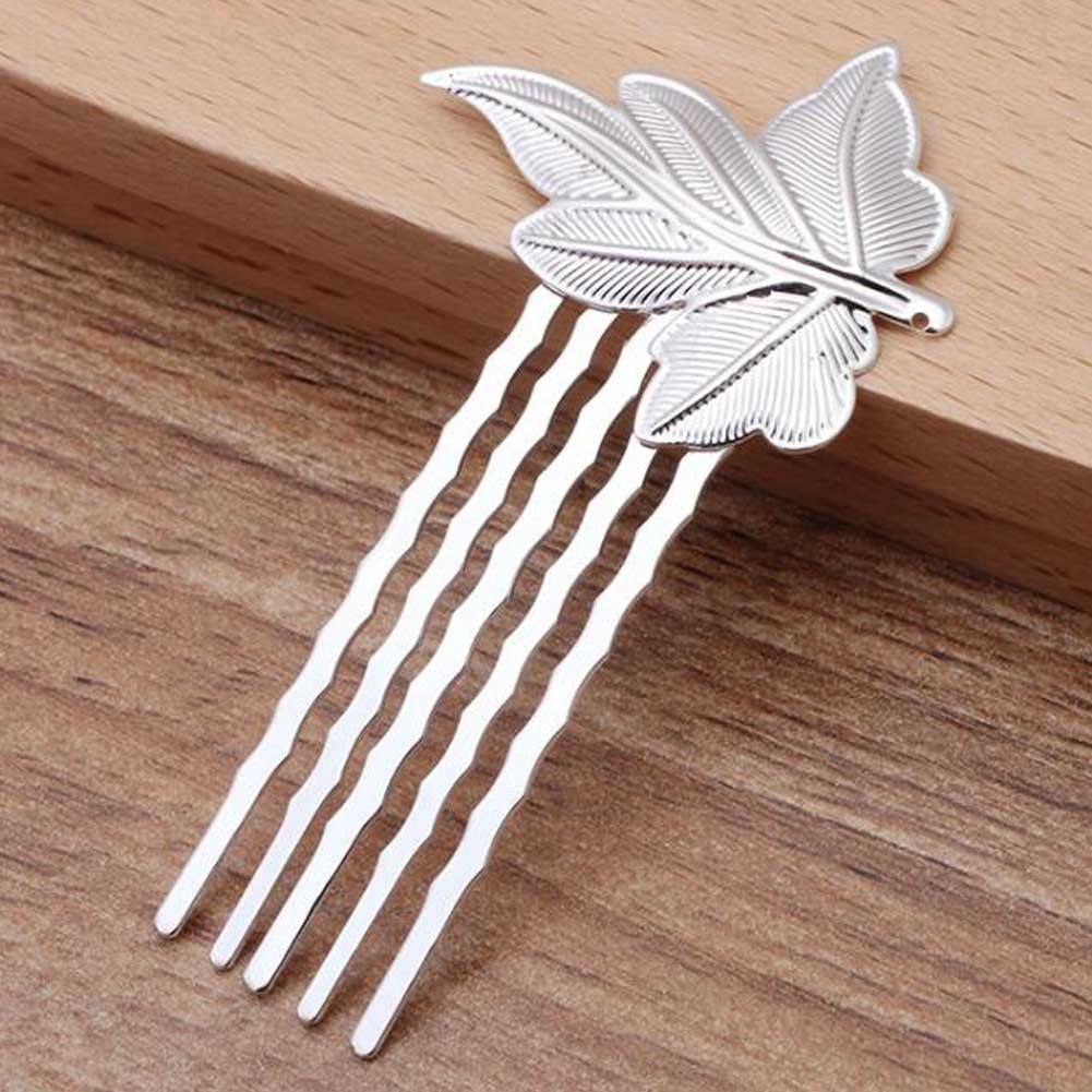 5 Pcs Mini Metal Side Comb Silver Tone Leaves Decorative Hairpin Wedding Veil Hair Clip Comb Hair Pin
