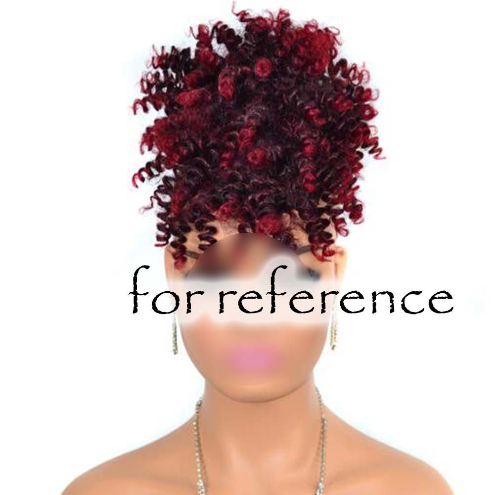 Afro Puff Drawstring Ponytail Synthetic Curly Hair Ponytail Extension Large Size Hair Bun Clip Hair Extensions,Black Red