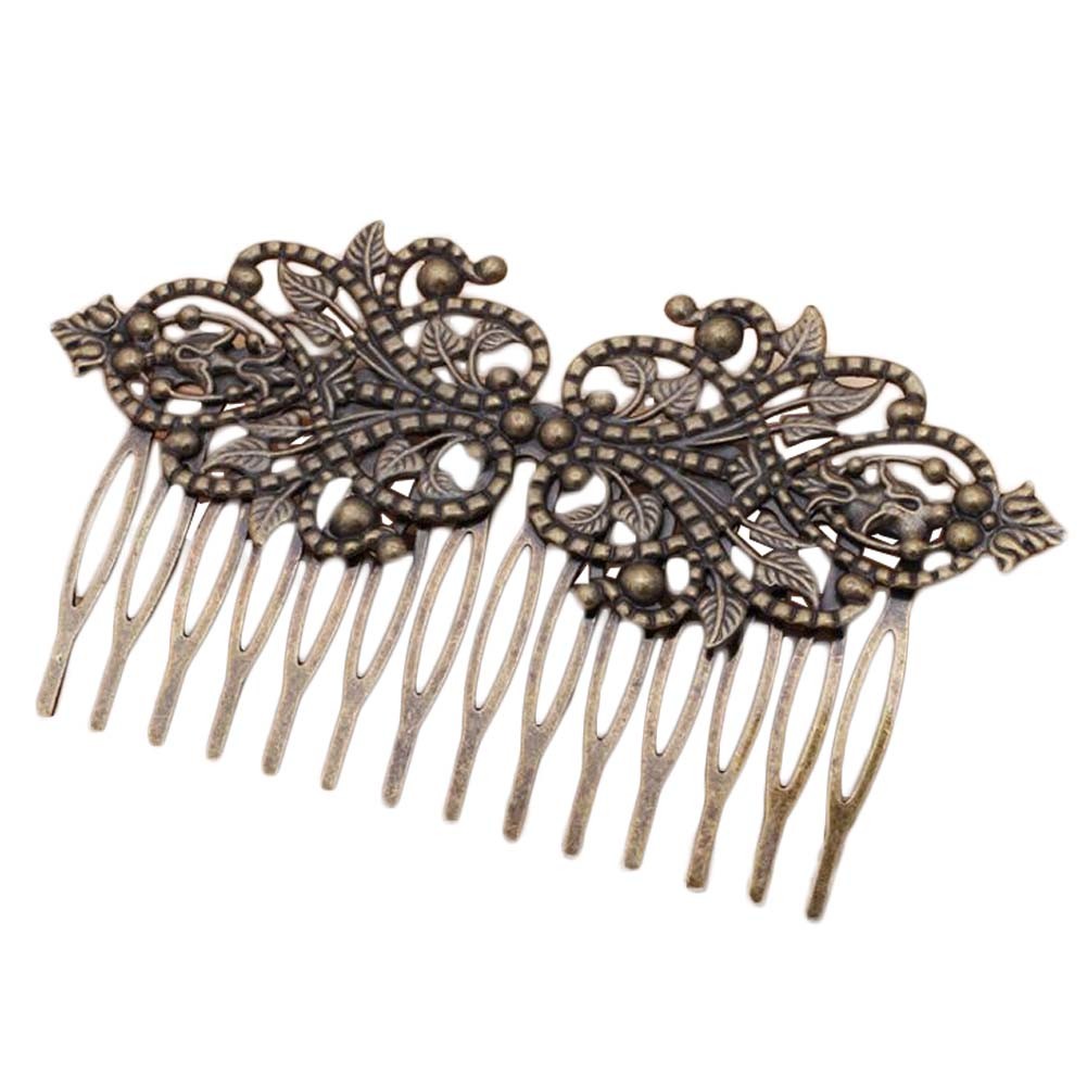 2 Pcs Retro Metal 14 Teeth Side Comb Flower Vine Cirrus Hairpin Decorative Comb, Bronze Hair Pin