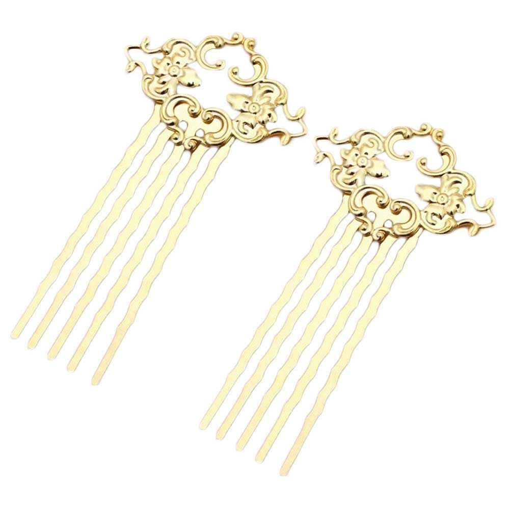 5 Pcs Chinese Style 5 Teeth Hair Combs Pins Golden Metal Side Combs DIY Hairpins Updo Accessory Hair Pin