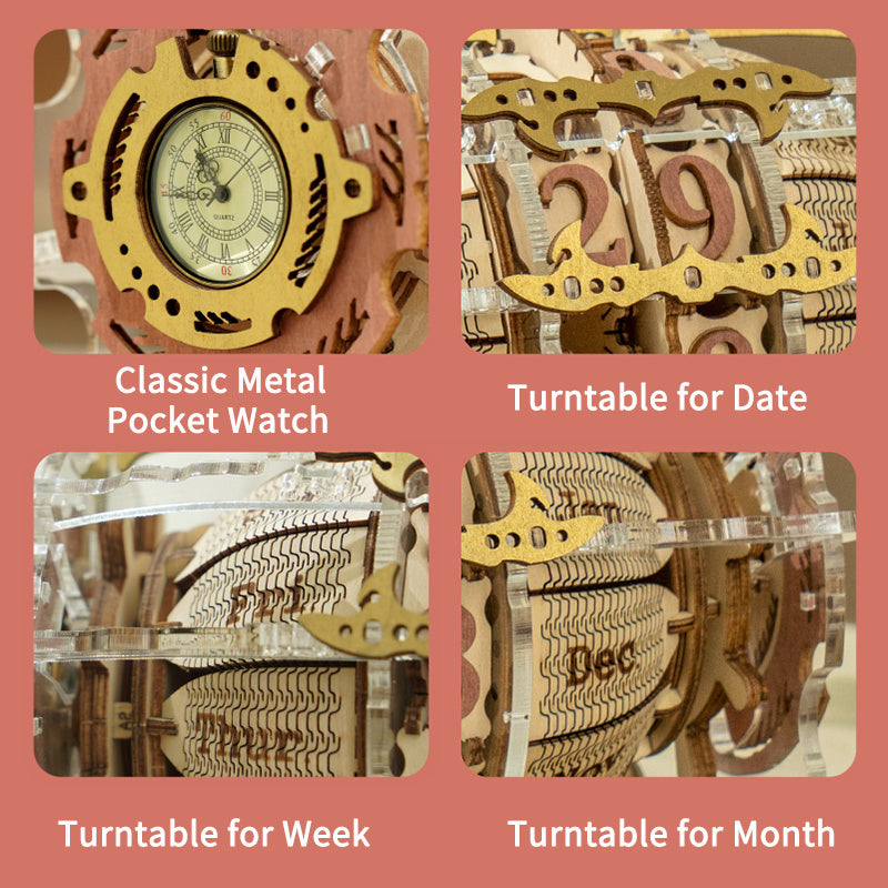 Robotime ROKR Time Engine  Calendar 3d Wooden Puzzle Model Toys for Children Kids LC801