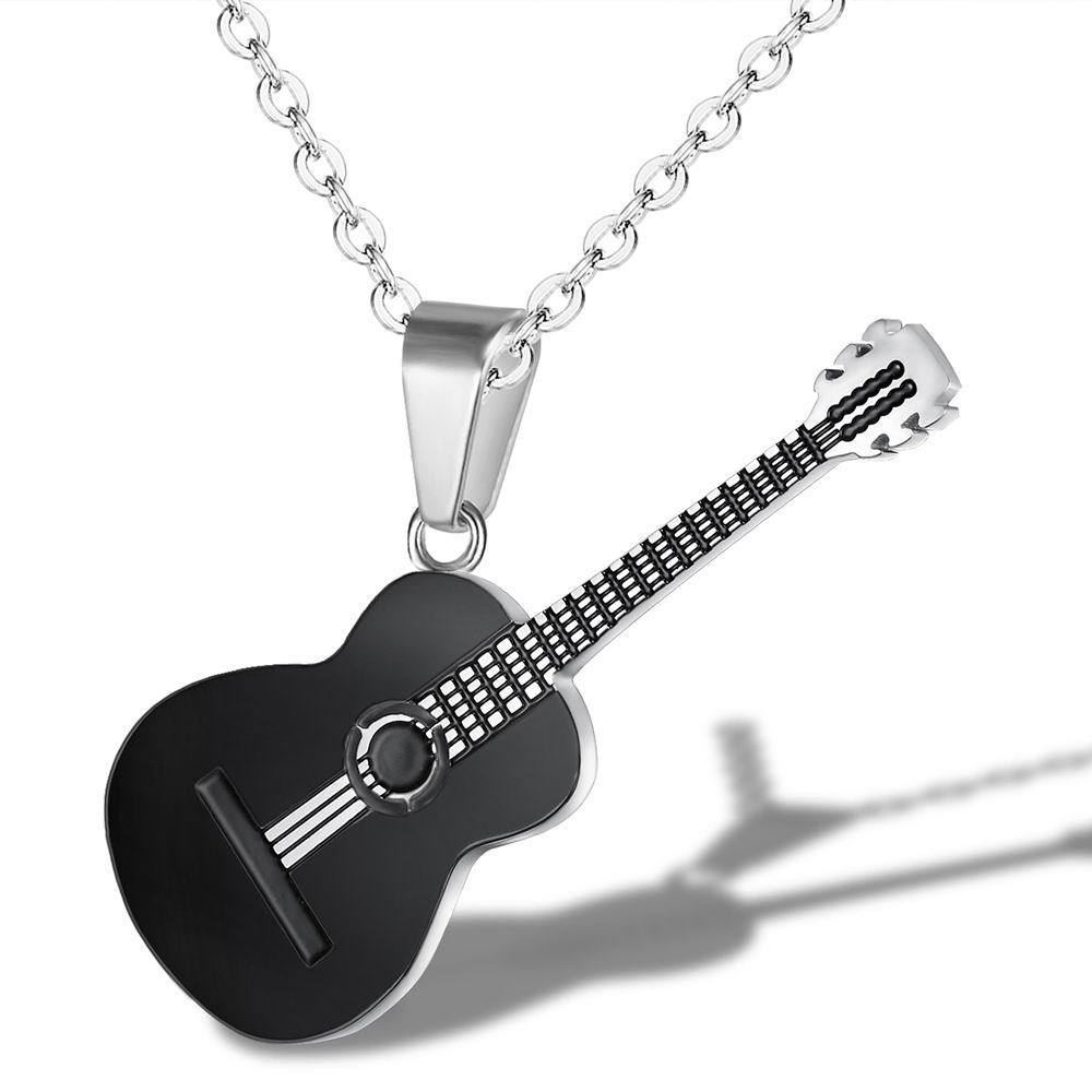 Music Guitar Pendant Men's and Women's Titanium Steel Necklace