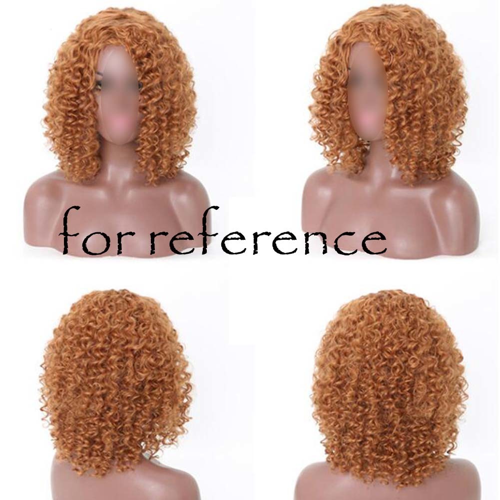 Light Coffee Afro Hair Wig Short Curly with Bangs Fluffy Wigs Synthetic Hair Full Wig,16 inch