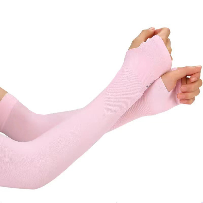 Solid Color Cycling Arm Sleeves; Sun Screen UV Protection Compression Arm Sleeves With Thumb Hole
