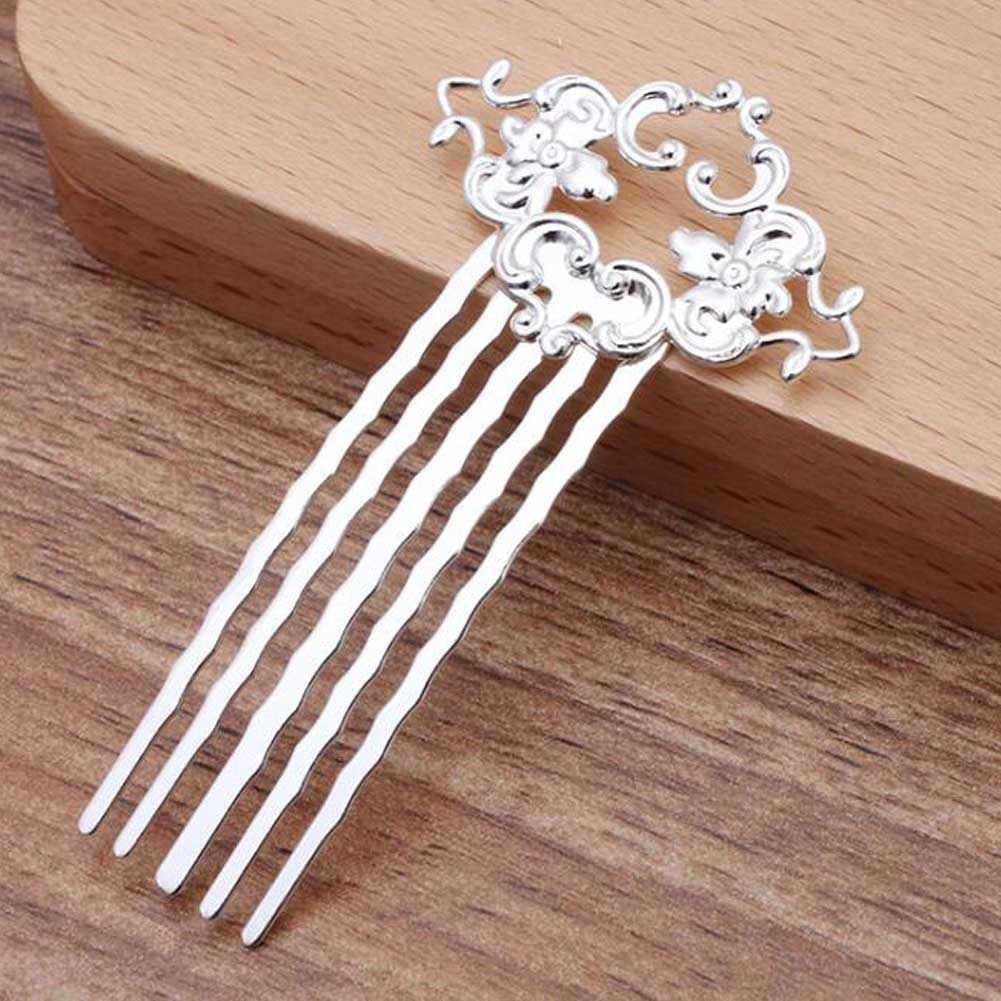 5 Pcs Chinese Style 5 Teeth Hair Combs Pins Silver Metal Side Combs DIY Hairpins Updo Accessory Hair Pin