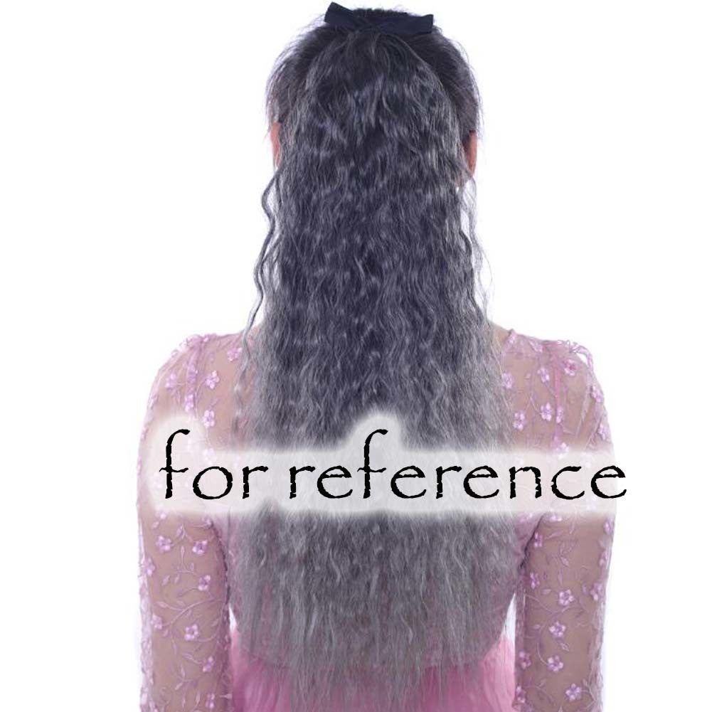 Extensión de peluca de cola de caballo ondulada y rizada para mujer Extensión de cabello sintético con cordón Extensión de cabello esponjoso, Negro a gris Disfraz de Halloween Cosplay
