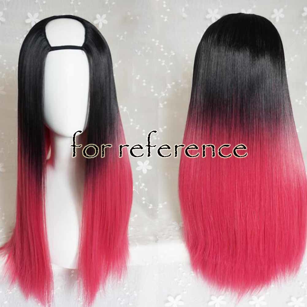 Black Rose Red 65 cm U Shape 2 Tone Cosplay Full Wig Long Straight Hair Wig Halloween Dress Up