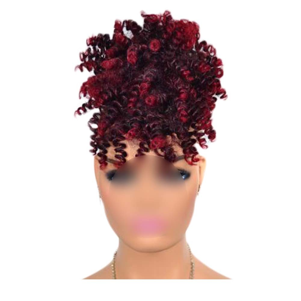 Afro Puff Drawstring Ponytail Synthetic Curly Hair Ponytail Extension Large Size Hair Bun Clip Hair Extensions,Black Red