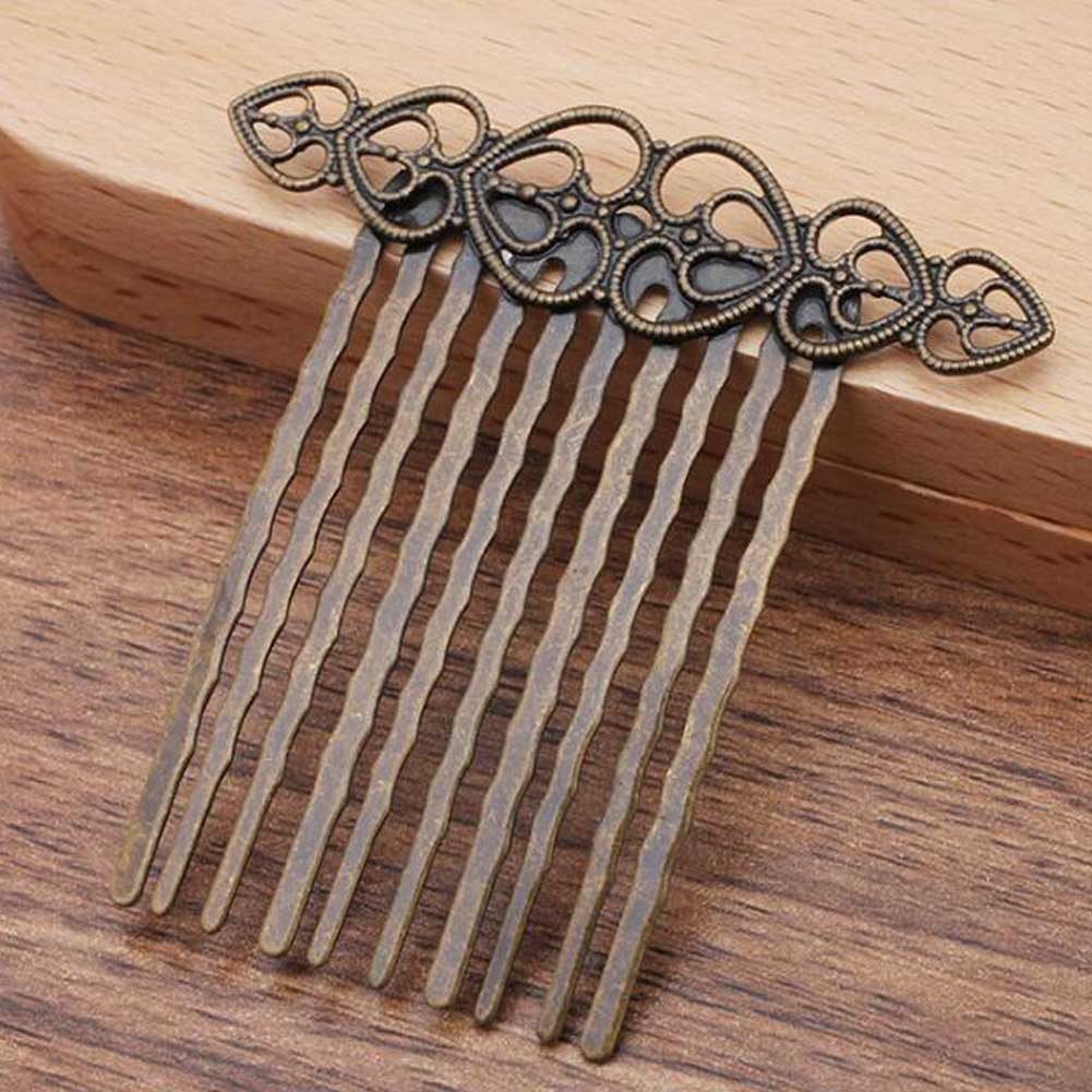 5 Pcs Retro Bronze Metal Side Comb Hearts Wedding Veil Hair Clip Comb Hanfu Decorative Hairpin