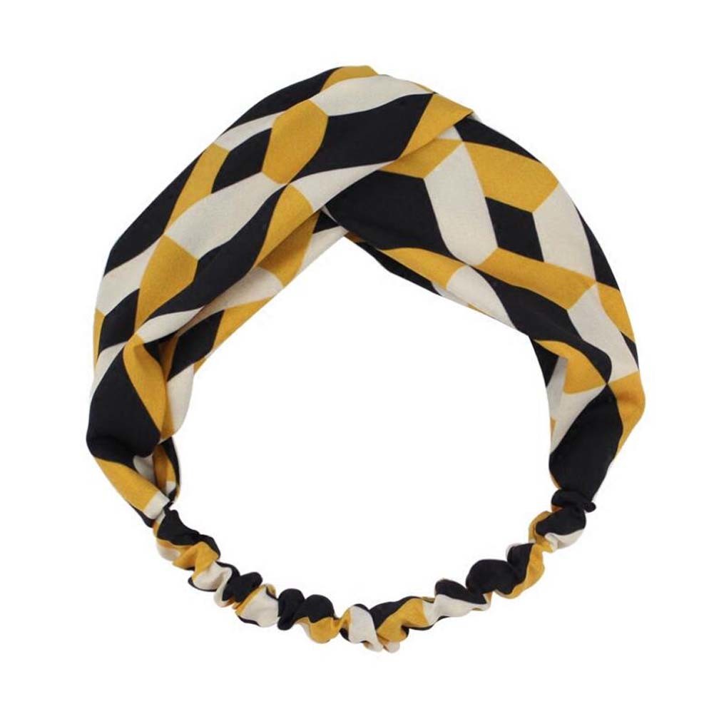 Black/Yellow Nylon Head Wrap Headband Vintage Elastic Hairband Contrast Color