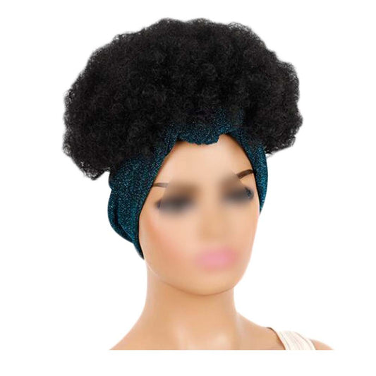 Afro Curly Short Hair Headband Wig Fluffy Curly Hair Full Wig Headband Wigs for Women,Black