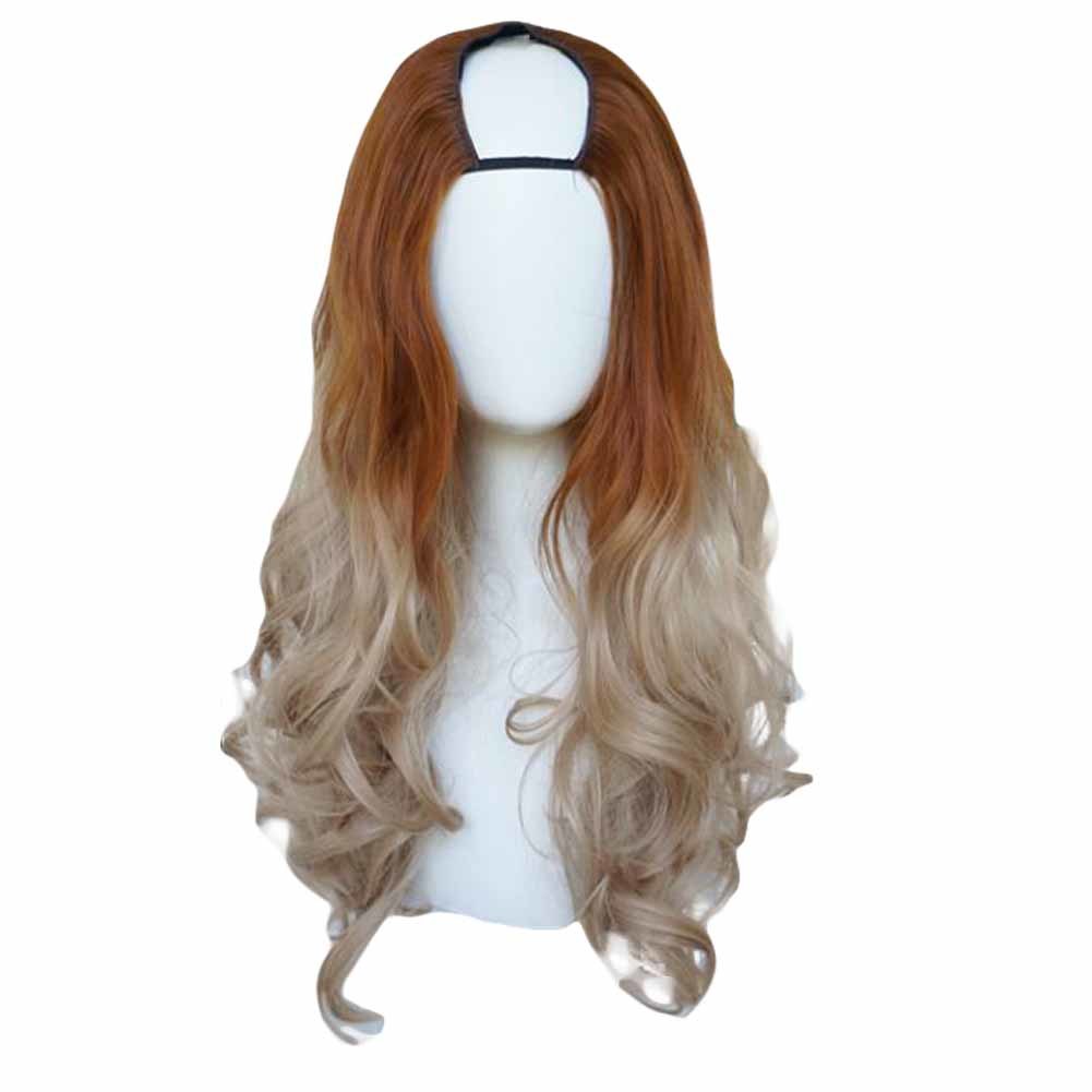 Honey Brown Light Gold 65 cm U Shape 2 Tone Long Curly Hair Peluca Cosplay Peluca completa Halloween Dress Up