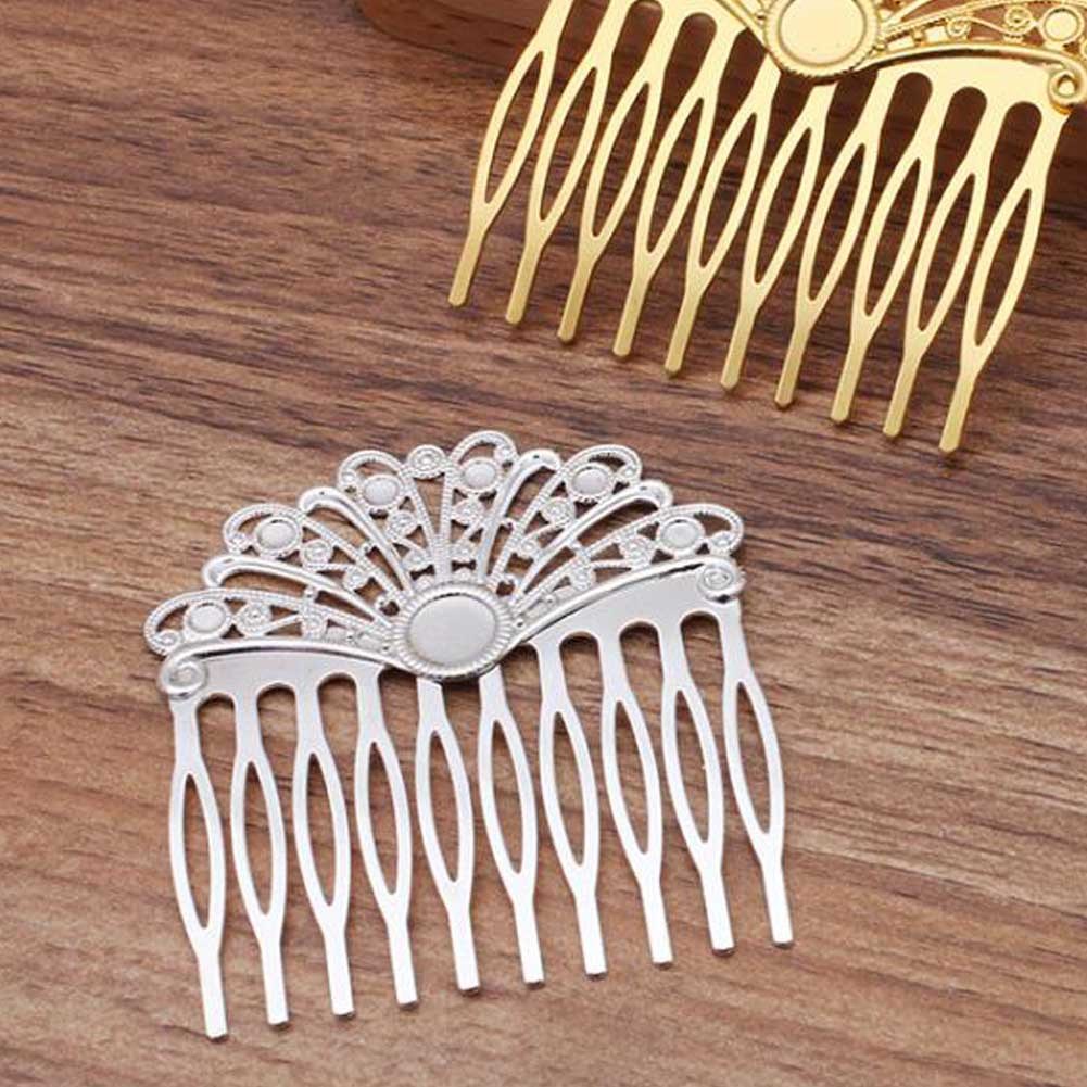 3 Pieces Silver Tone 10 Teeth Metal Hair Side Combs Fanshaped Wedding Veil Hair Combs DIY Hair Clip Combs Hair Pin