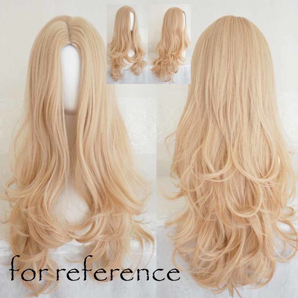 65 cm Gold Color Long Curly Wave Synthetic Hair Wig Cosplay Wig Costume Full Wig Halloween Dress Up