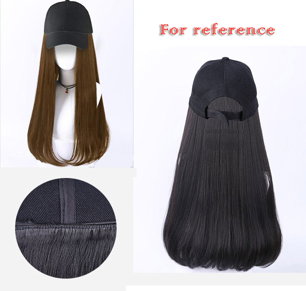 Womens Baseball Cap With Light Brown Long Hair Attached Synthetic Hair Extensions Wig Cap