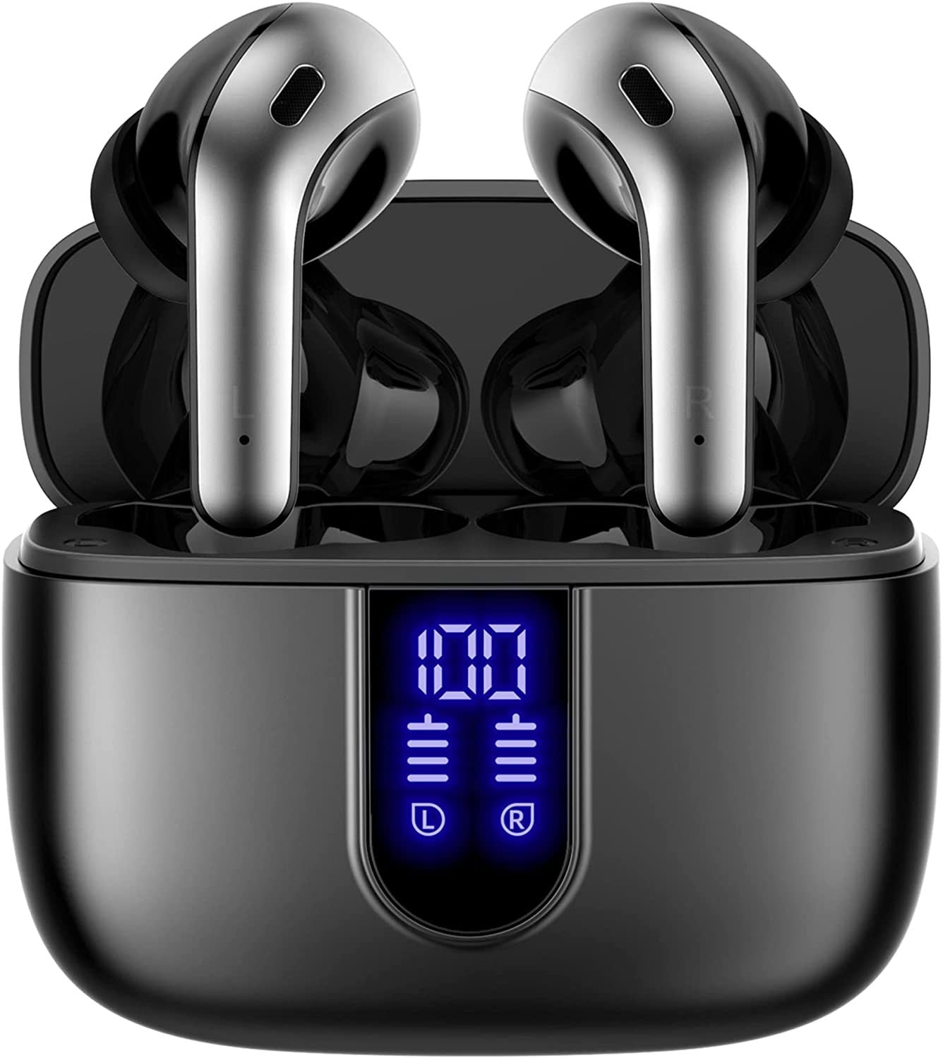 Bluetooth Headphones True Wireless Earbuds LED Power Display Earphones with Wireless Charging Case IPX5 Waterproof in-Ear Earbuds with Mic for TV Smart Phone Computer Laptop Sports