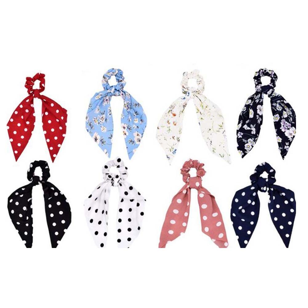 8 Pcs Floral Polka Dots Ribbon Scrunchies Hair Ties Accessories Elastic Hair Band Bow Scarf Scrunchies