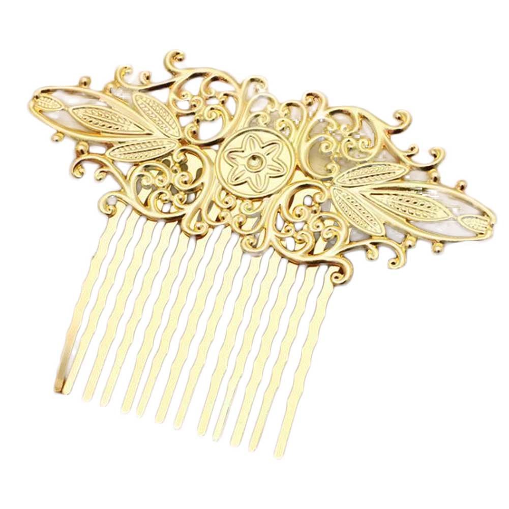 2 Pcs Retro 13 Teeth Hair Side Comb Alloy Metal Bridal Wedding Veil Comb Headpiece Hair Accessory, Golden Hair Pin