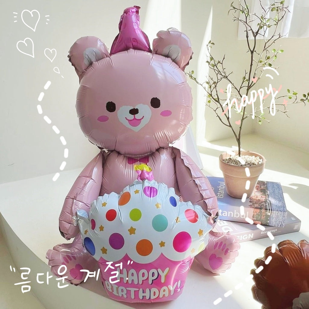 1PCS 4D birthday bear foil balloon Hug Cake Bear valentine hearts bear Balloon Birthday Party Decorations